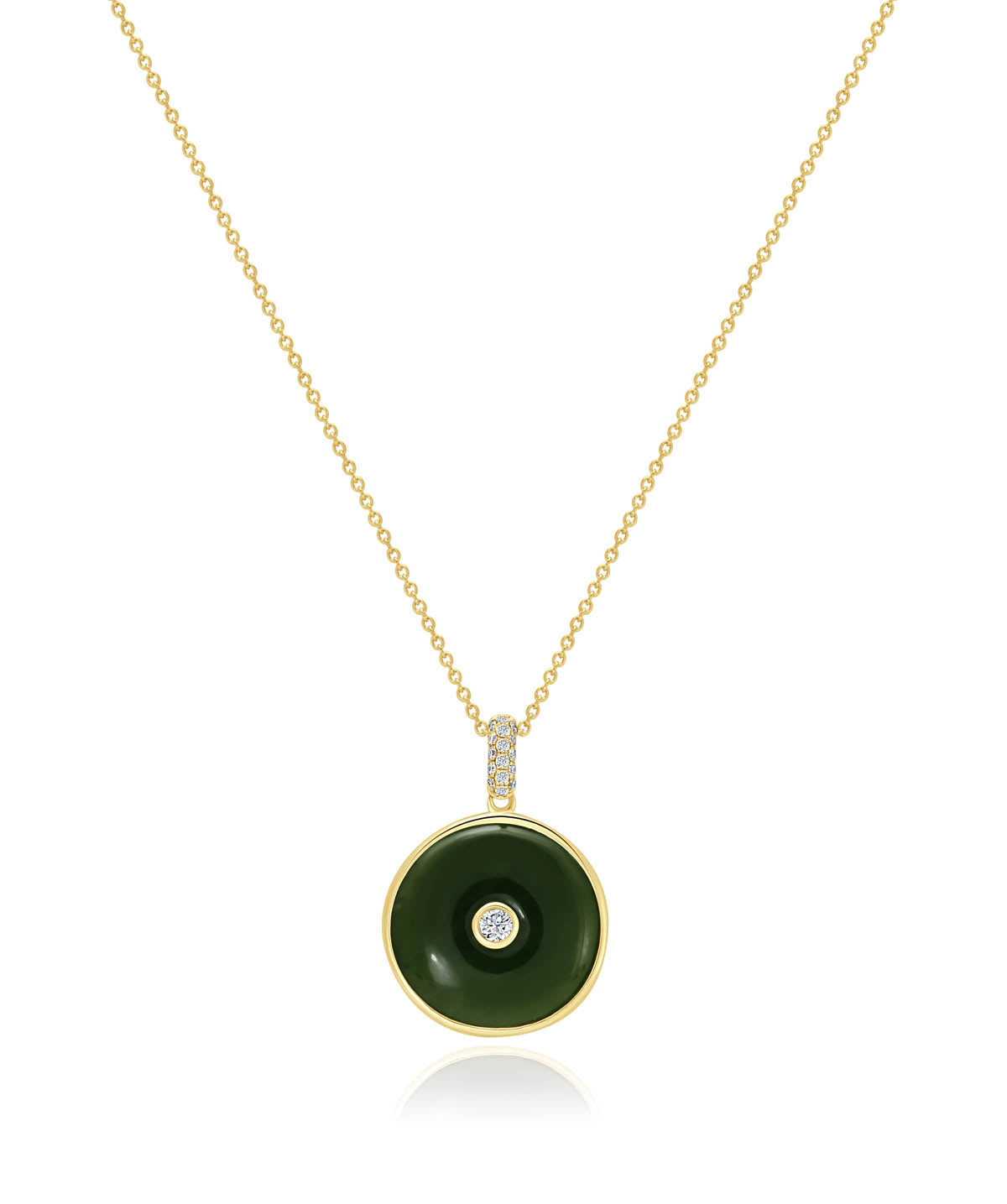 14K Yellow Gold Jade and Diamond Pendant Necklace