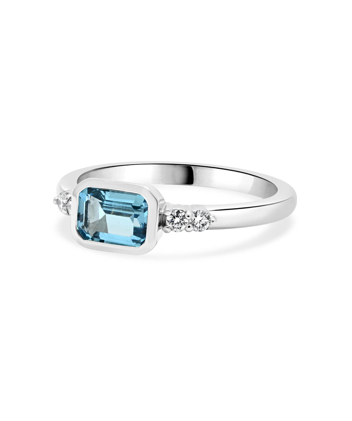 14K White Gold 7mm Swiss Blue Topaz and Diamond Ring