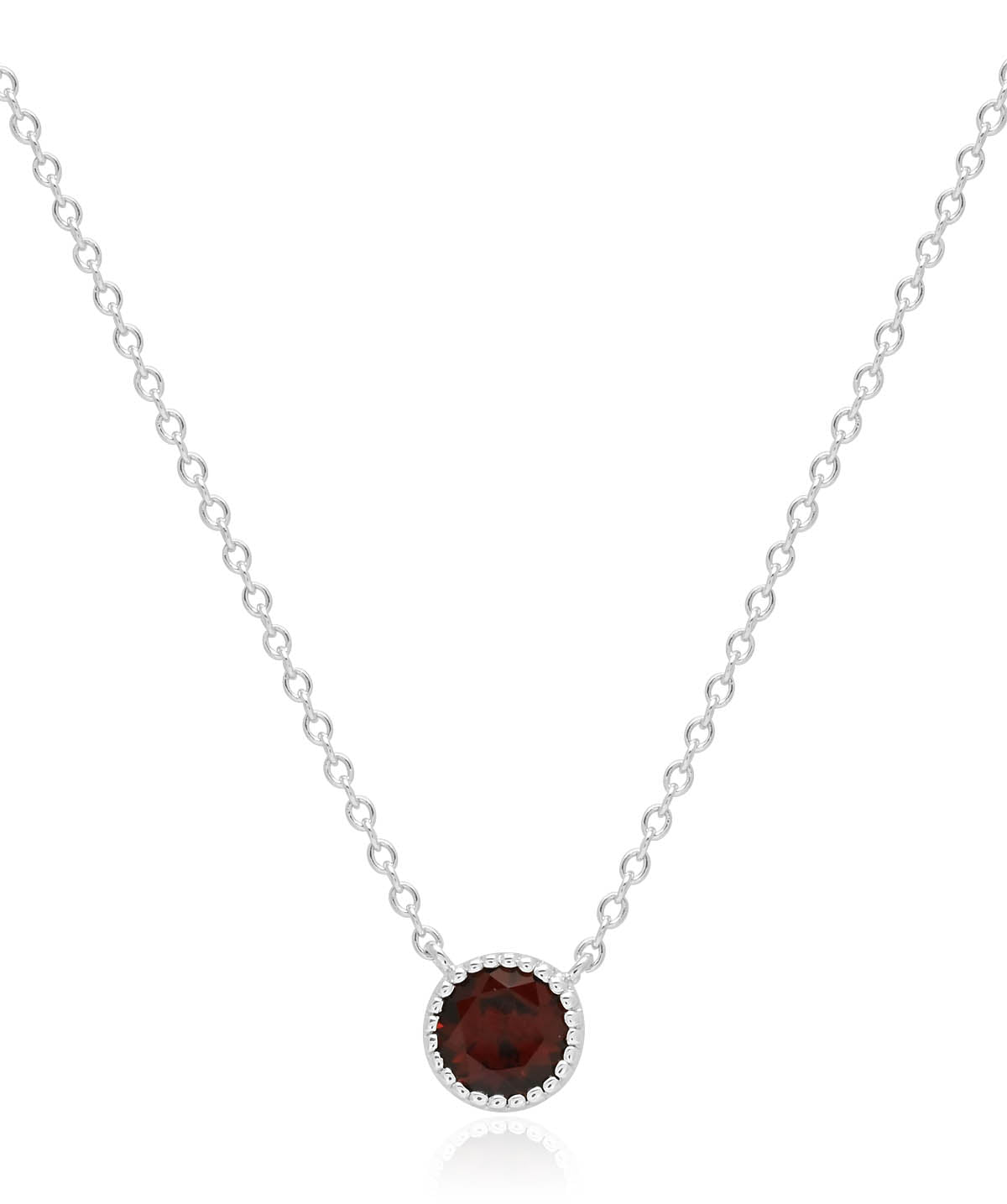 Sterling Silver Bezel Set Garnet Pendant Necklace