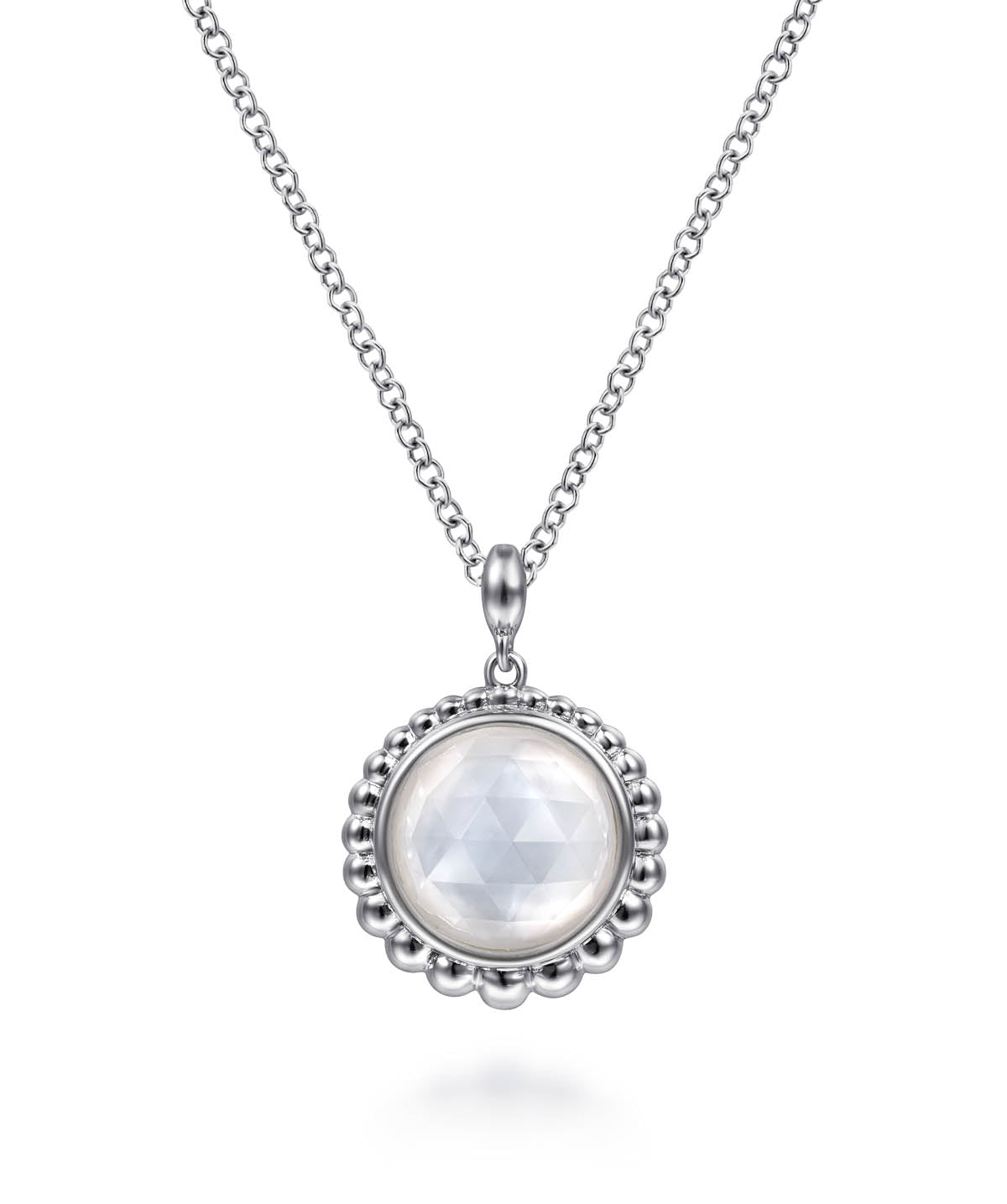 925 Sterling Silver Rock Crystal and White MOP Pendant Necklace