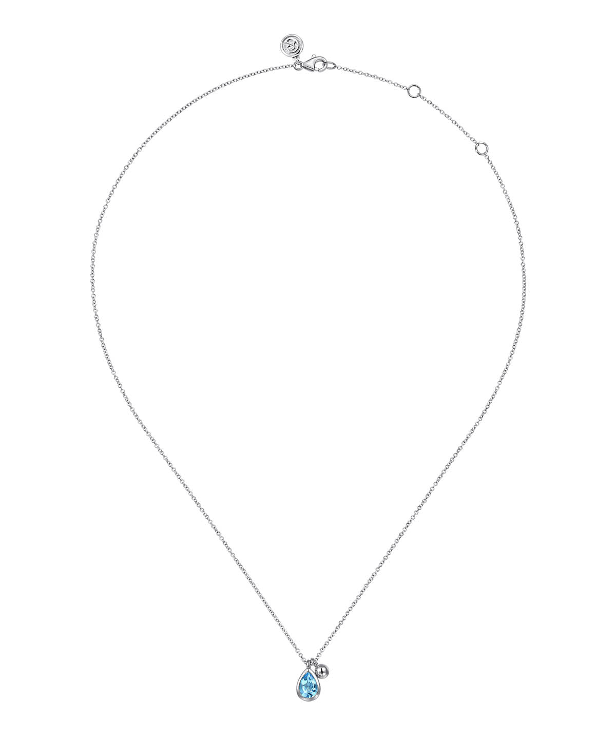 925 Sterling Silver Pear Blue Topaz Bujukan Pendant Necklace