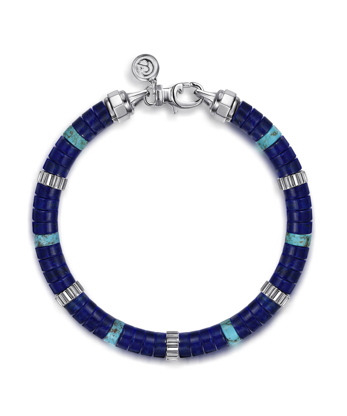 Sterling Silver Lapis and Turquoise Cylinder Beaded Bracelet