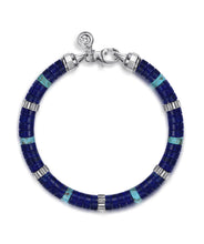 Sterling Silver Lapis and Turquoise Cylinder Beaded Bracelet