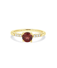 14K Yellow Gold 6mm London Garnet and Diamond Ring