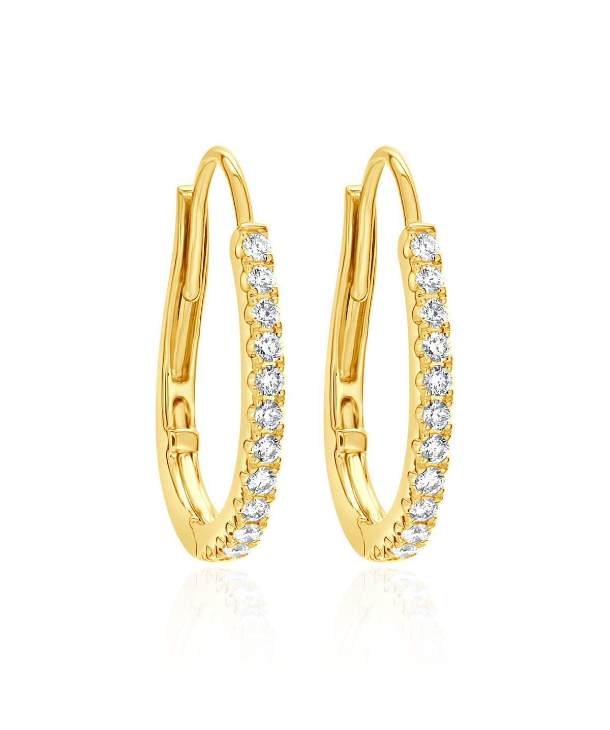 14K Yellow Gold & Diamond U Shaped Hoop Earrings