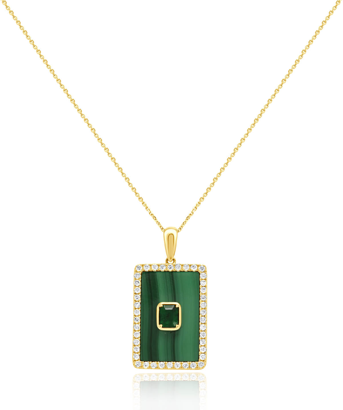 14K Yellow Gold Malachite with Emerald and Diamond Pendant