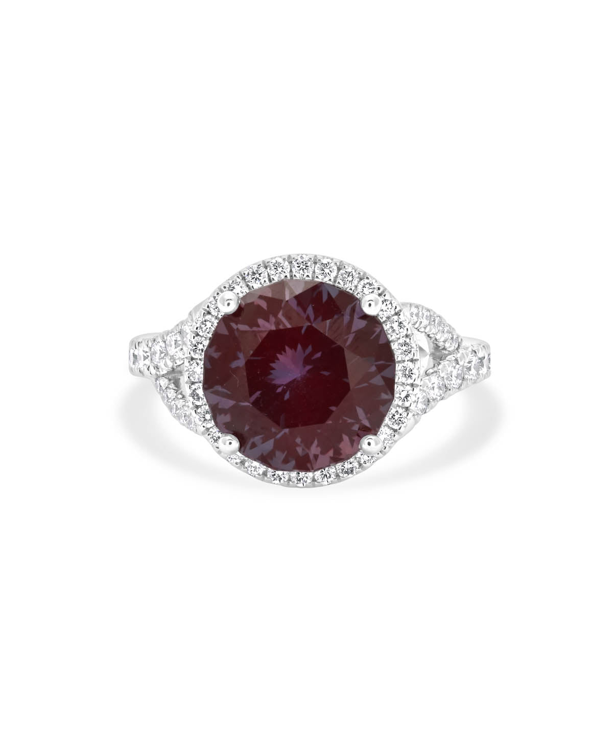 14K White Gold Lab Grown Alexandrite and Lab Grown Diamond Halo Ring