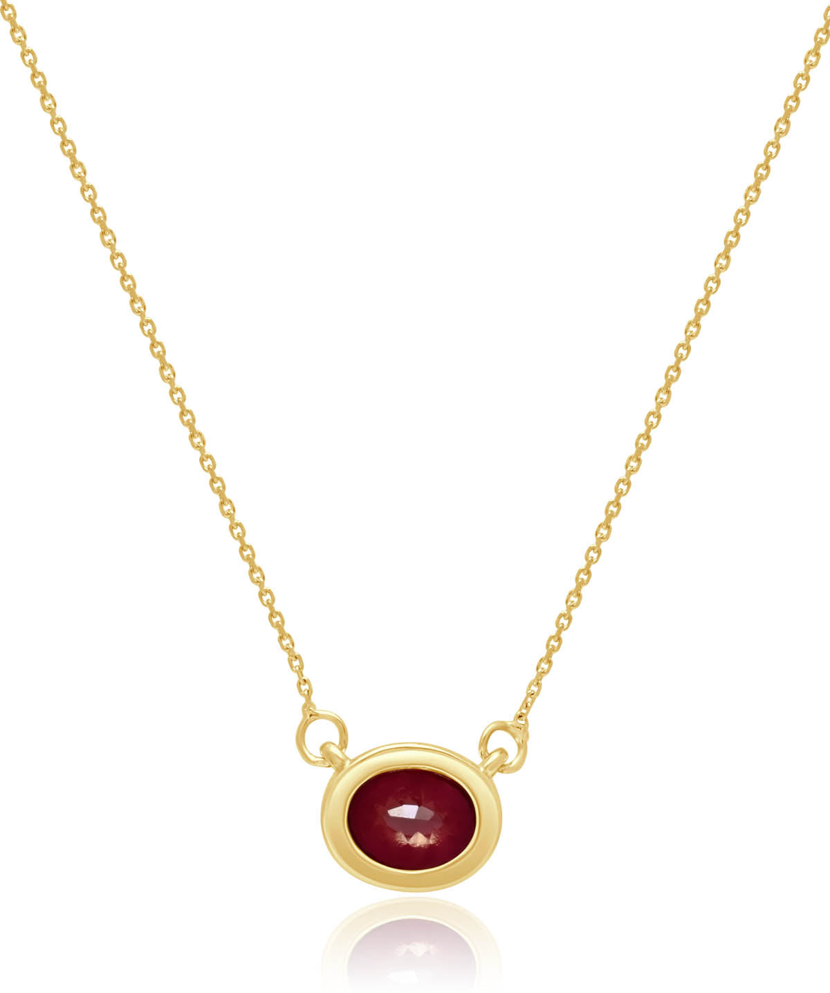 14K Yellow Gold Lab Grown 9mm Oval Ruby Bezel Pendant Necklace