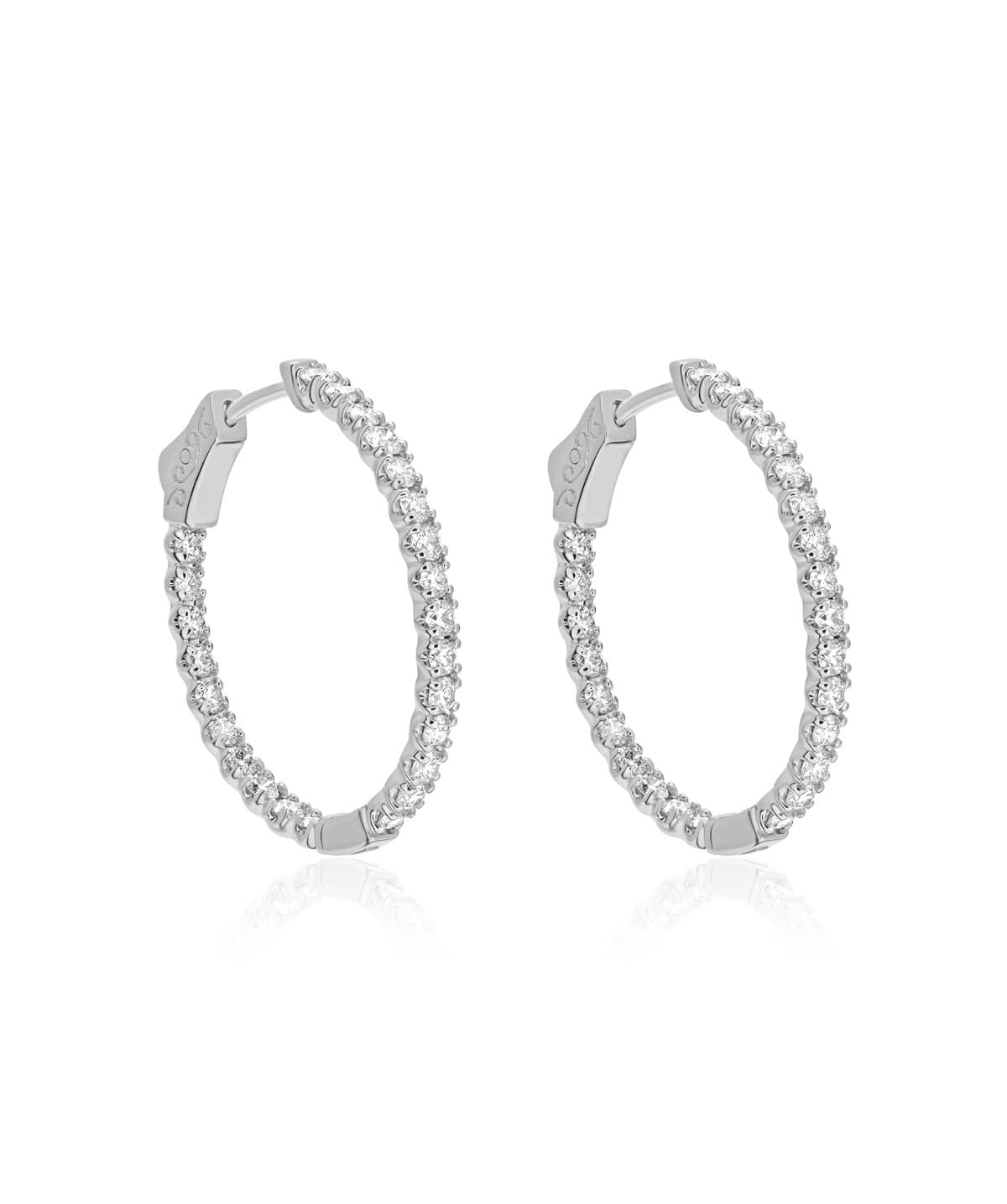 14K White Gold Inside Out Diamond Hoop Earrings 1.95cttw