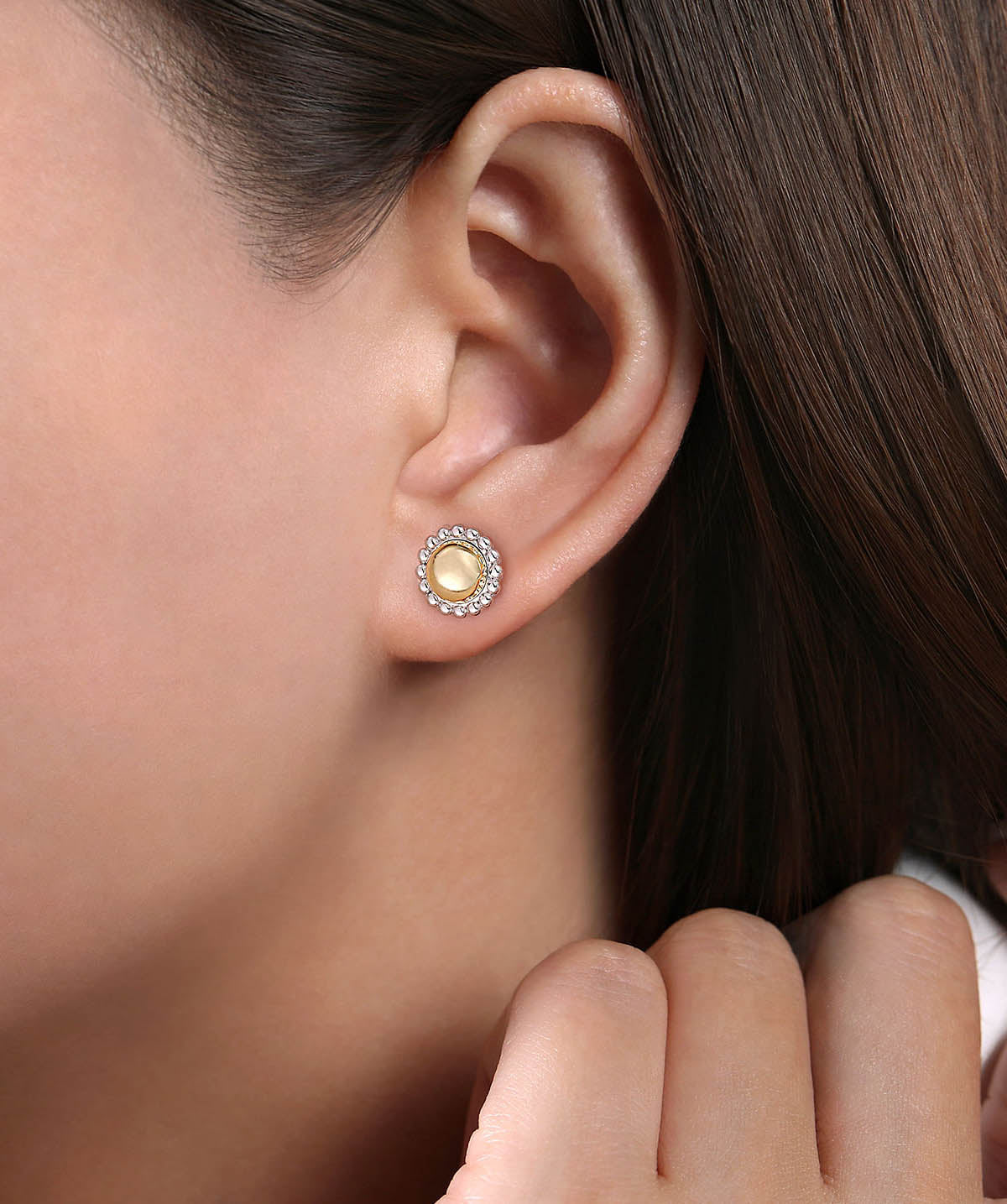 925 Sterling Silver and 14K Yellow Gold Fashion Stud Earrings
