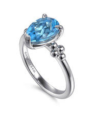 925 Sterling Silver Pear Blue Topaz Bujukan Ring