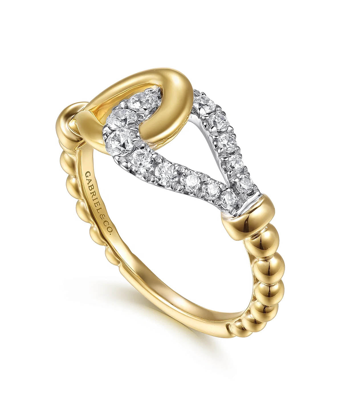 14K White Yellow Gold Bujukan and Diamond Horseshoe Link Ring