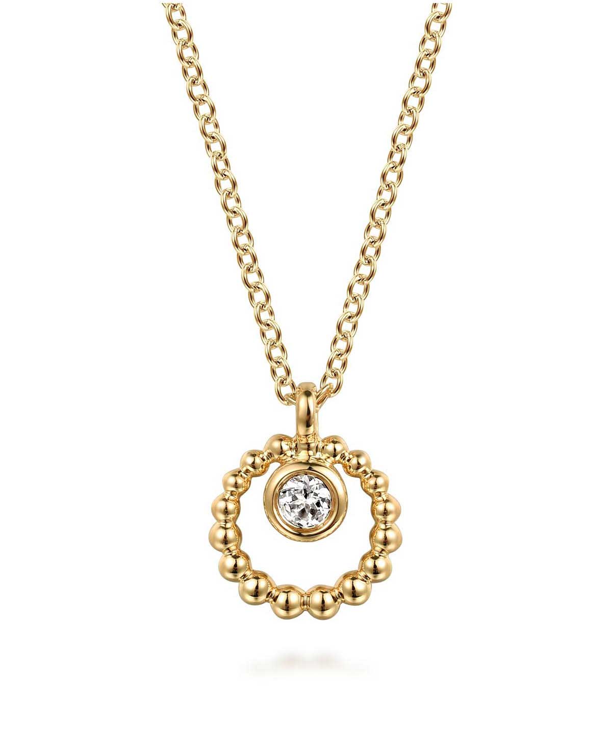 14K Yellow Gold Bujukan and White Sapphire Pendant Necklace