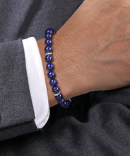 925 Sterling Silver 8mm Lapis Beaded Bracelet