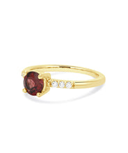 14K Yellow Gold 6mm London Garnet and Diamond Ring