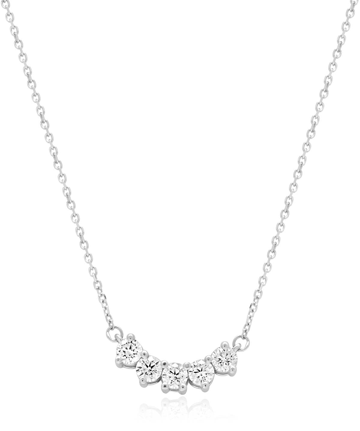 14K White Gold Diamond Curved Pendant Necklace