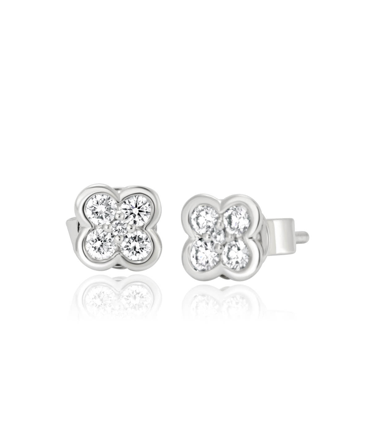 14K White Gold Diamond Flower Stud Earrings