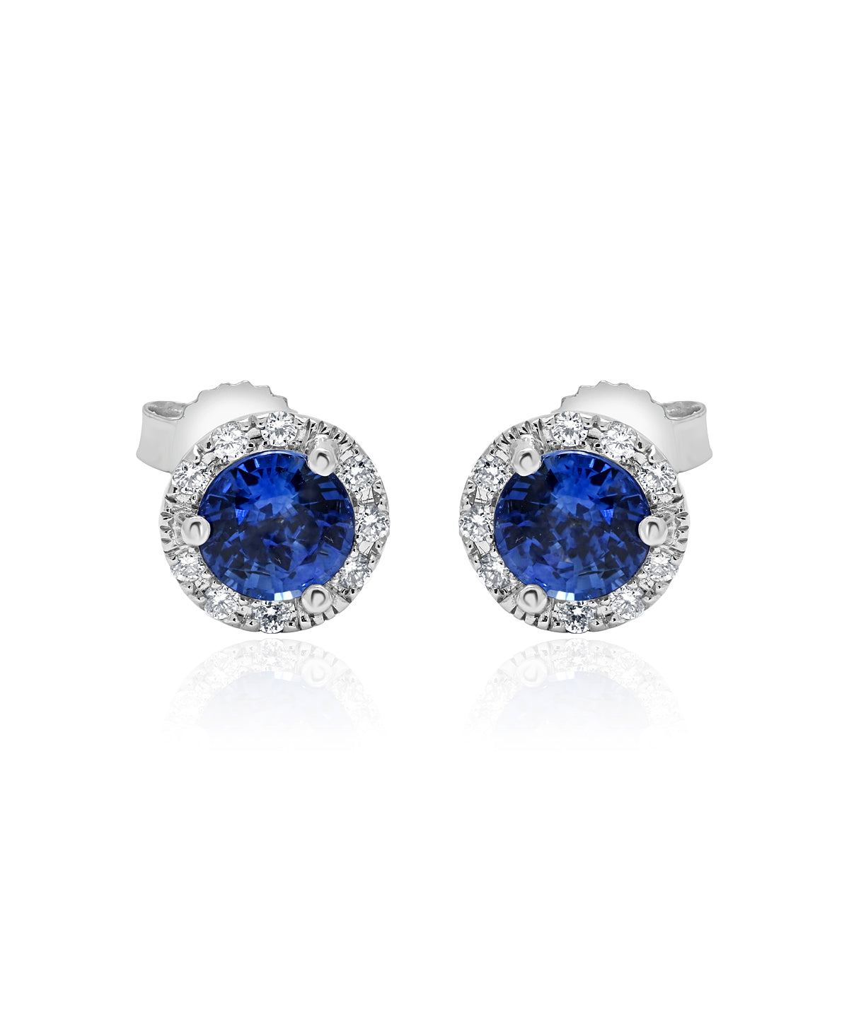 14K White Gold 0.66ctw Sapphire and Diamond Halo Stud Earrings