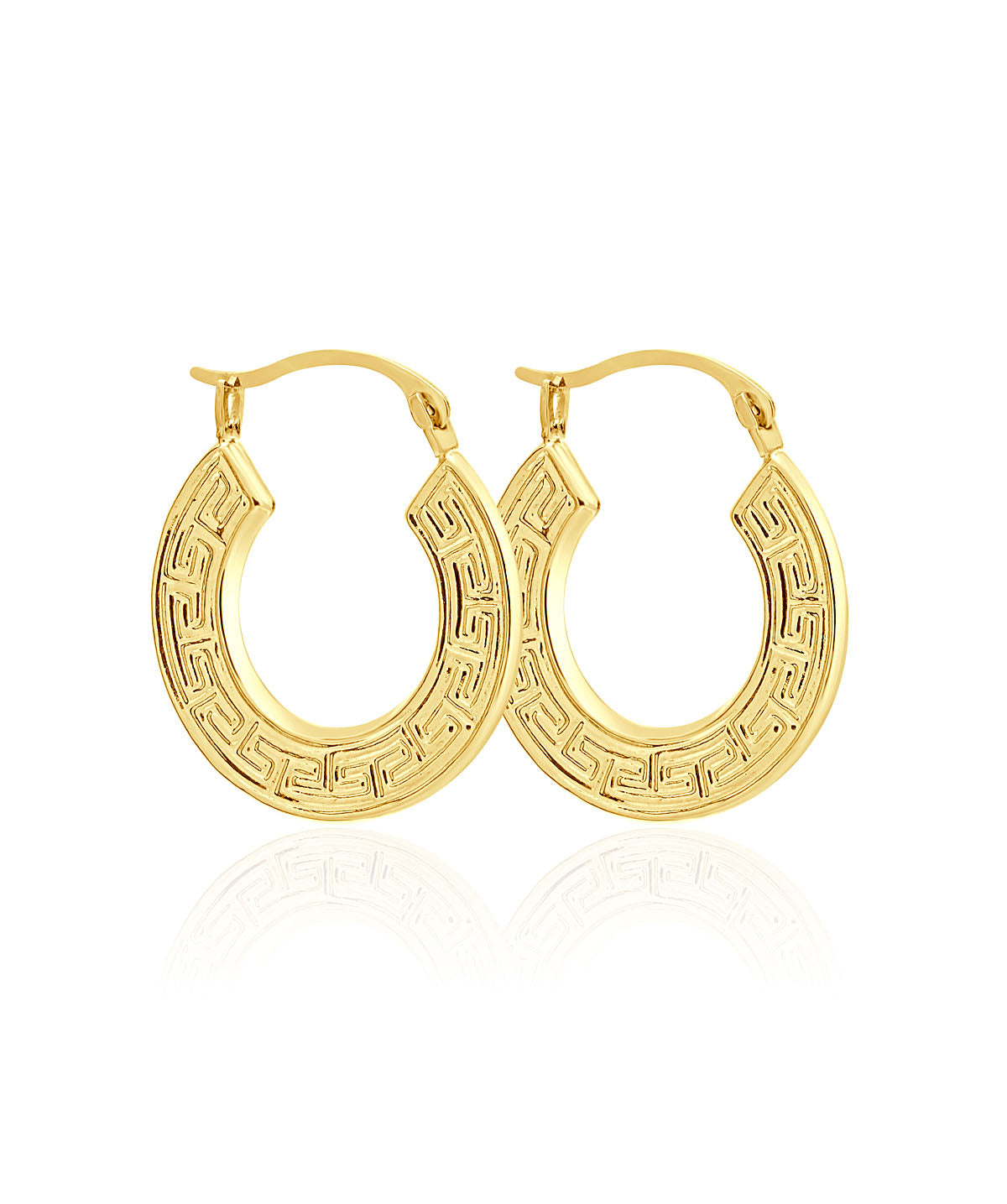 14K Yellow Gold Greek Style Hollow Hoop Earrings