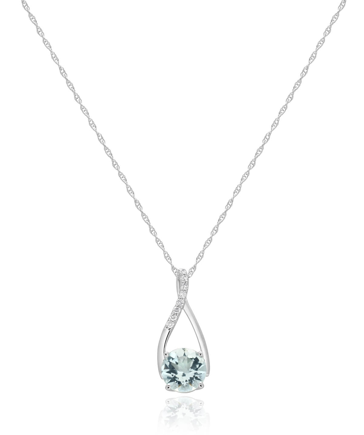 14K White Gold Aquamarine and Diamond Free Form Pendant Necklace