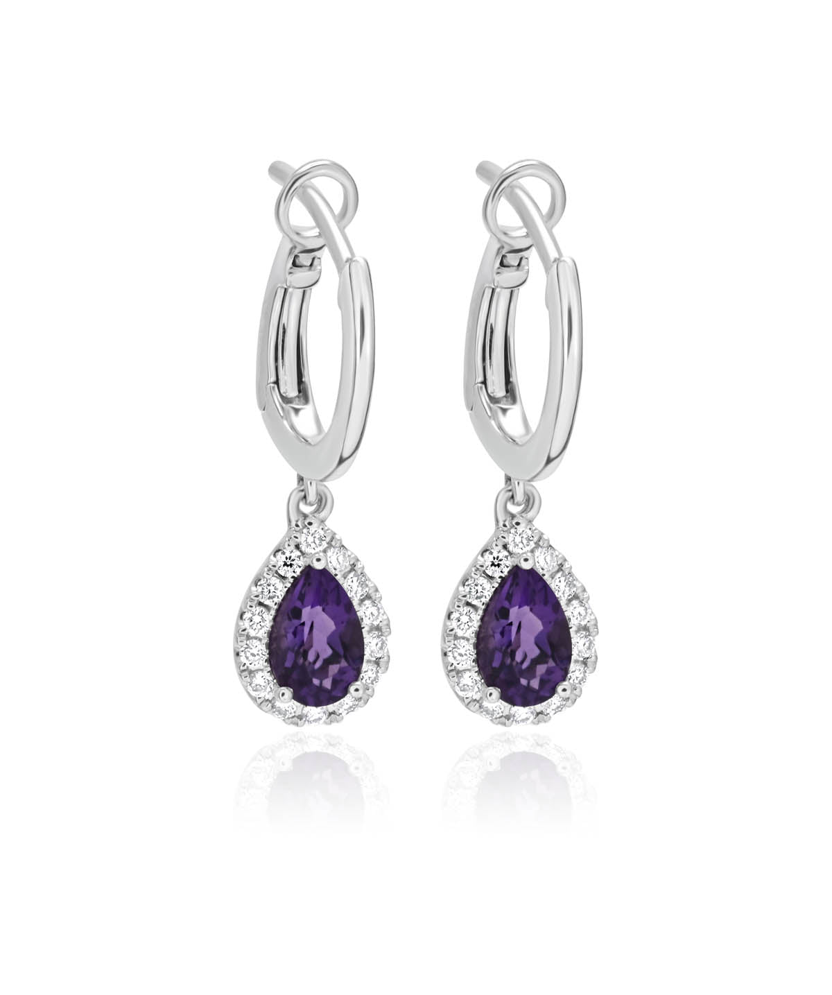 14K White Gold Amethyst and Diamond Drop Earrings