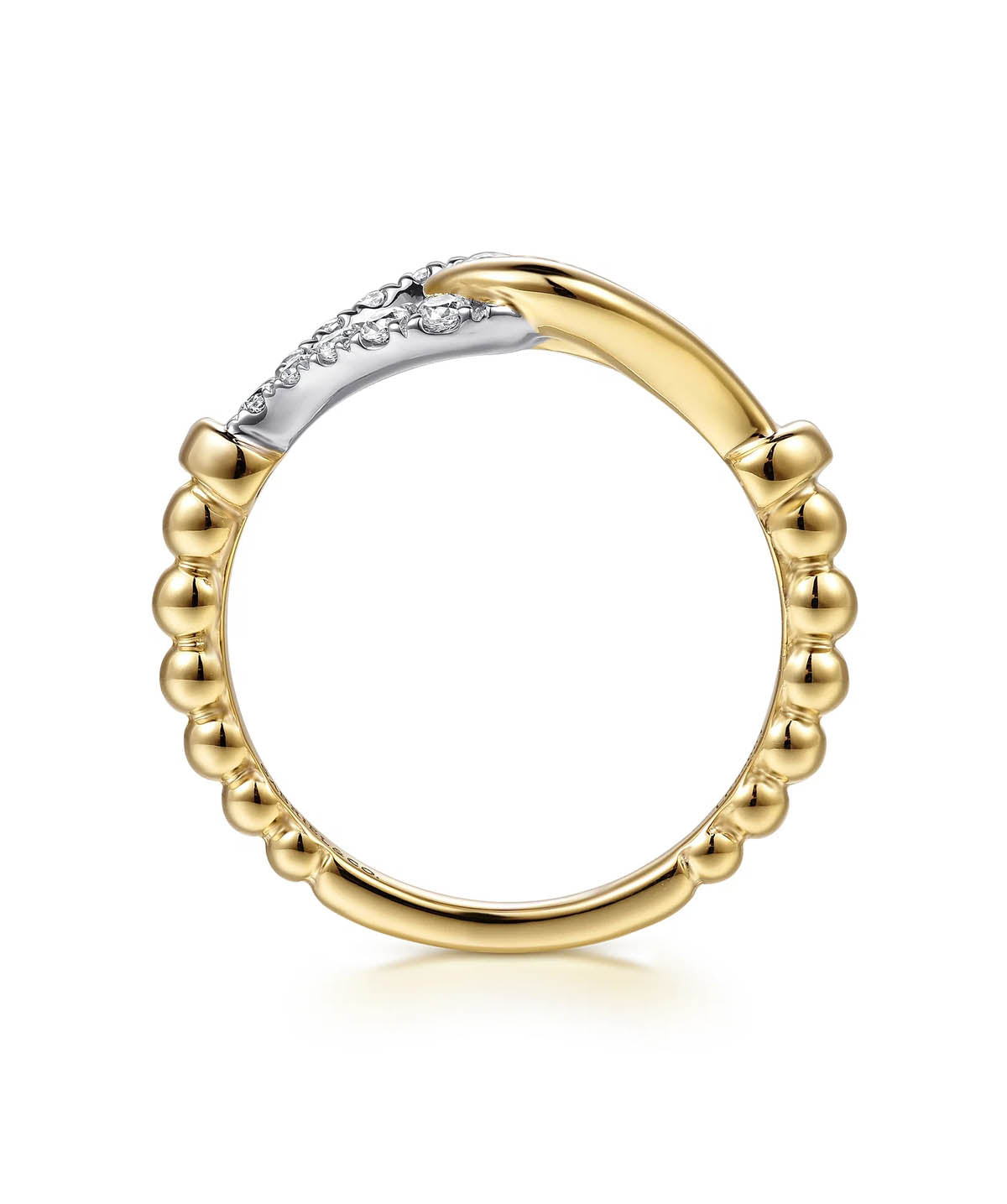 14K White Yellow Gold Bujukan and Diamond Horseshoe Link Ring
