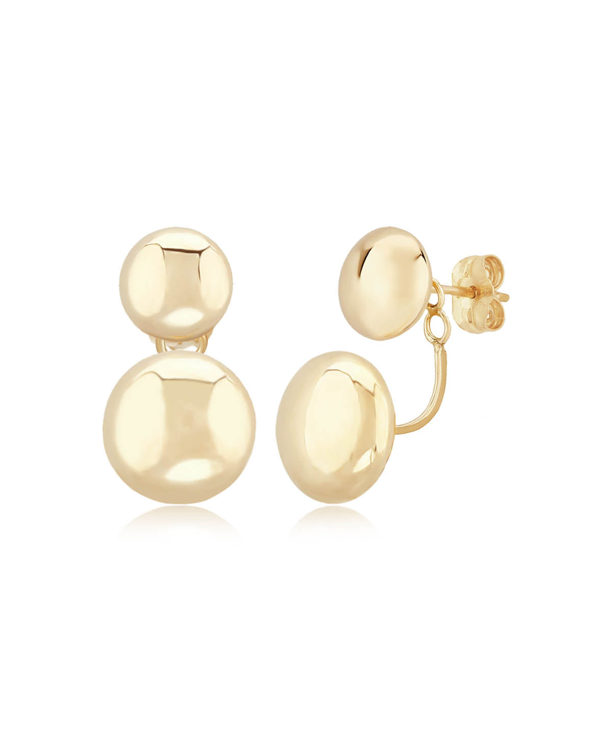 14K Yellow Gold 8mm Flat Ball Jacket Style Stud Earrings