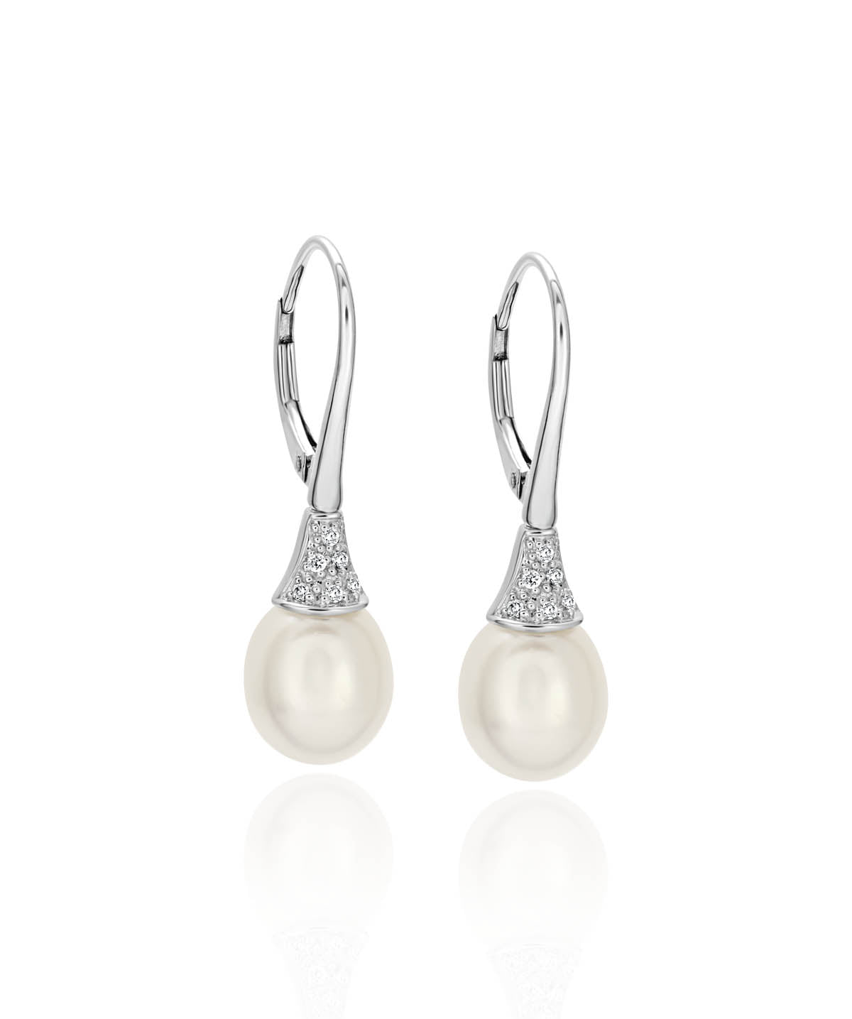 14K White Gold Pearl Drop Earrings with Diamond Pave Accent