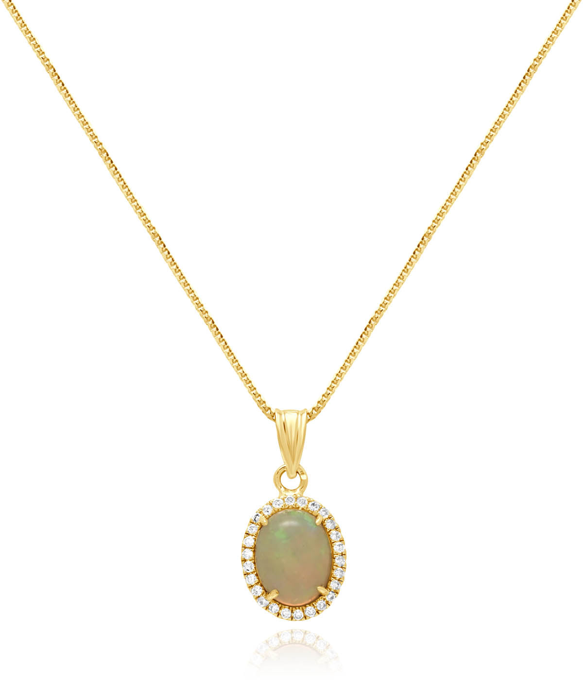 14K Yellow Gold 1.00ct Opal and Diamond Halo Pendant