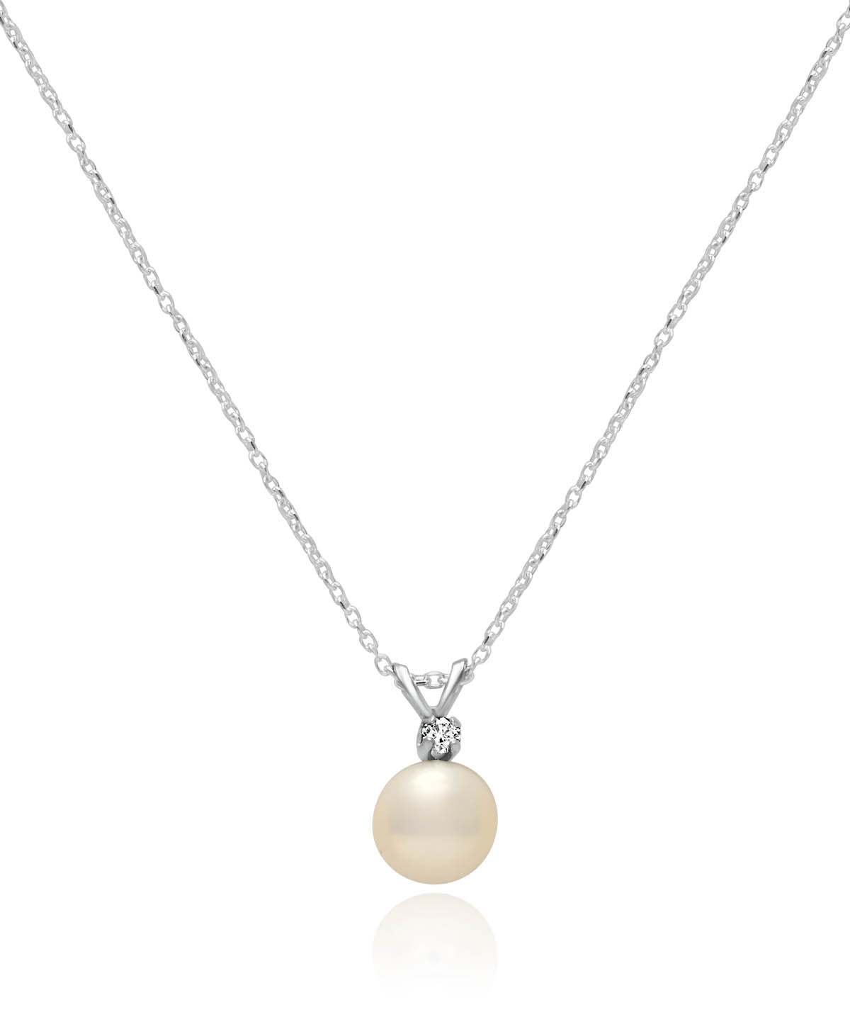 14K White Gold Diamond Accented Pearl Pendant 7mm