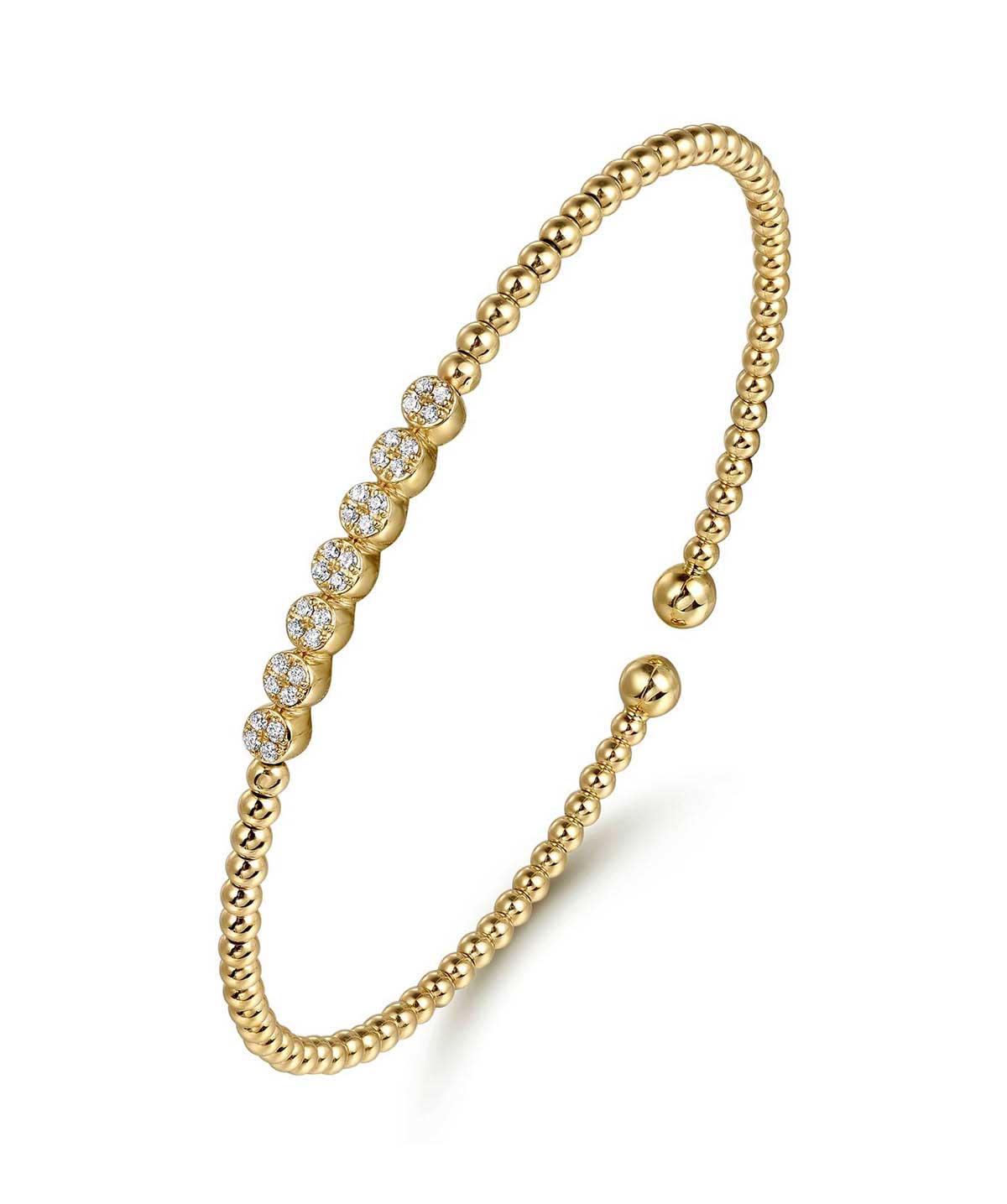 14K Yellow Gold Bujukan Bead and Cluster Diamond Bangle