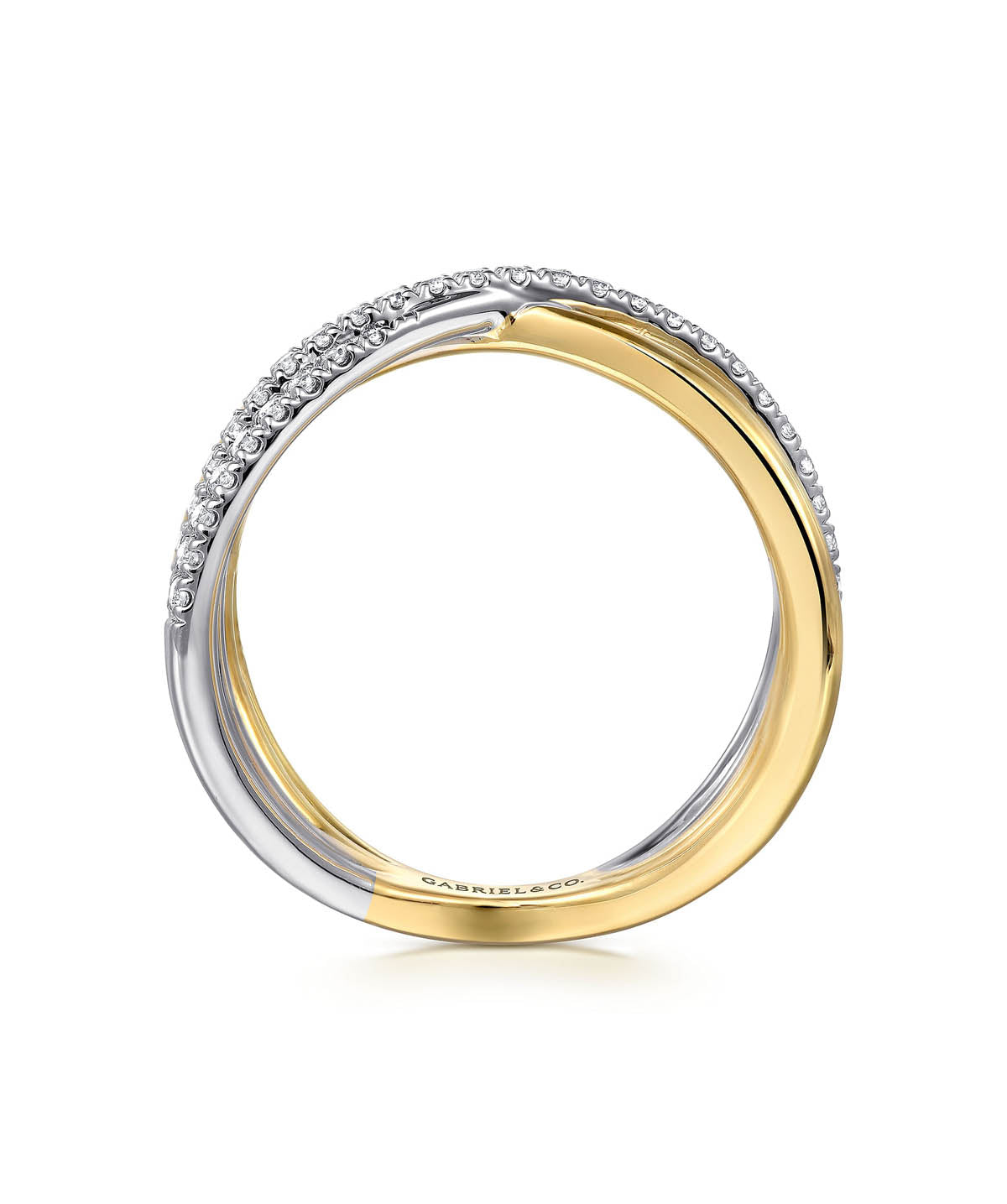 14K White and Yellow Gold Diamond Criss Cross Ladies Ring