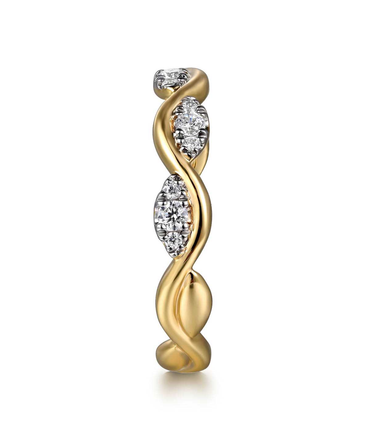 14K Yellow Gold Diamond Twisted Stackable Ring