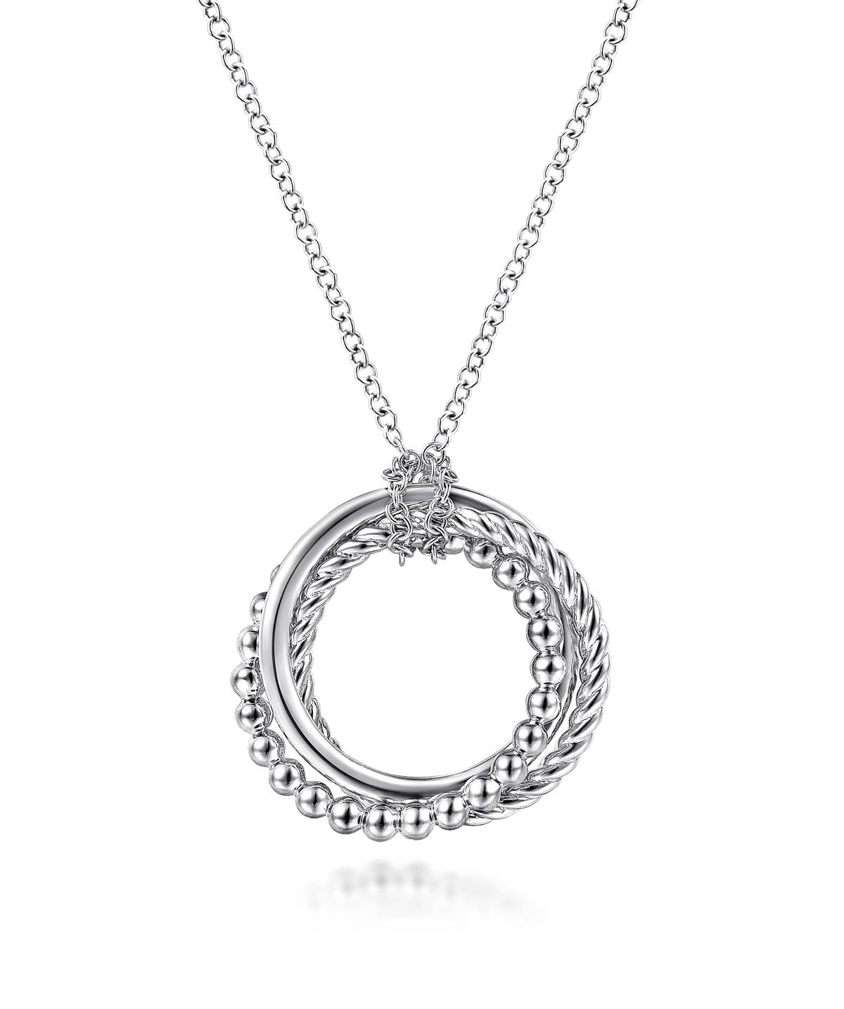 925 Sterling Silver Bujukan Twisted Rope Multi Circle Pendant Necklace