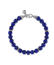 925 Sterling Silver 8mm Lapis Beaded Bracelet