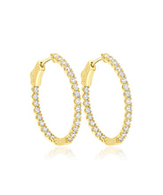 14K Yellow Gold Oval Inside Outside Diamond Hoop Earrings 2.00cttw