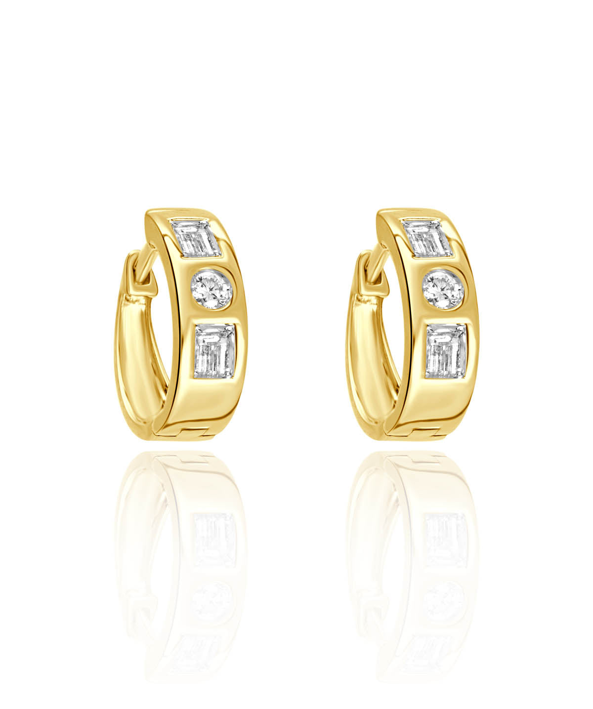 14K Yellow Gold Diamond Accented Small Huggie Earrings