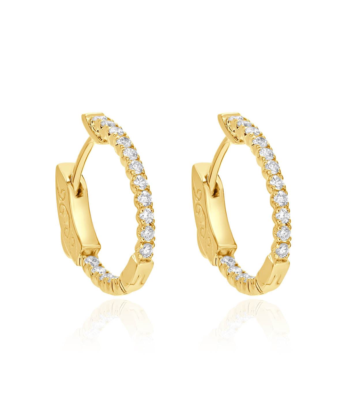 14K Yellow Gold Oval Inside Outside Diamond Hoop Earrings 0.50cttw