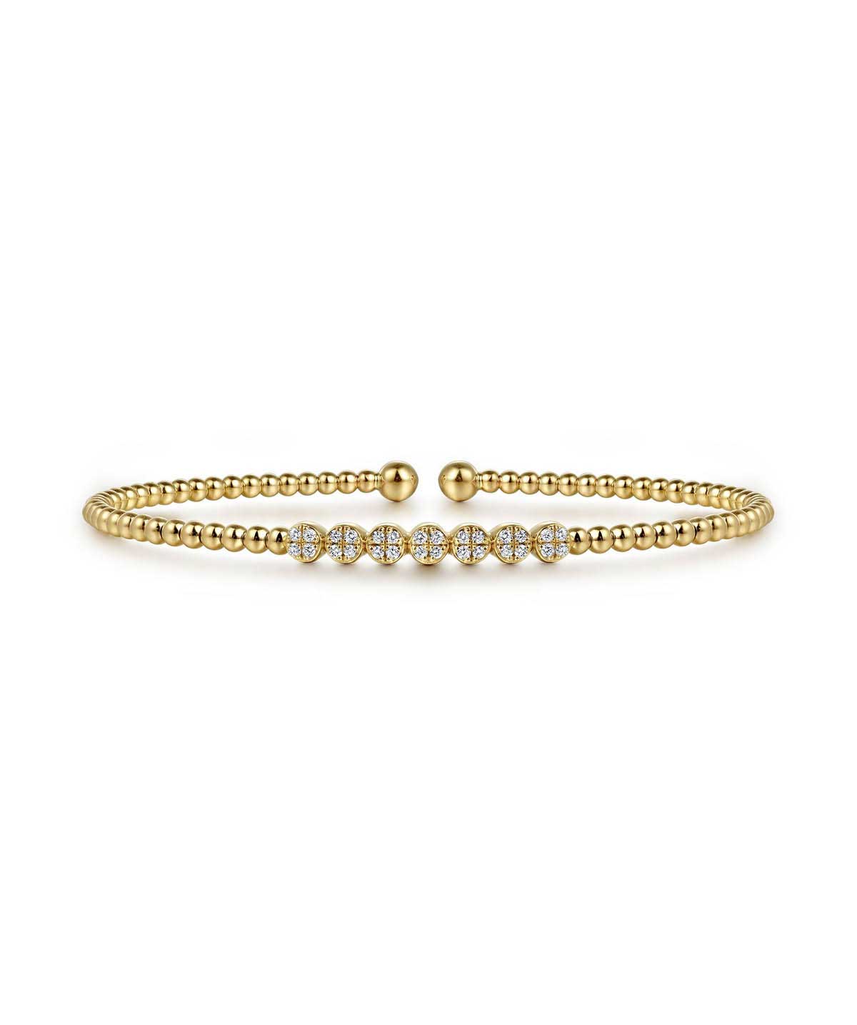 14K Yellow Gold Bujukan Bead and Cluster Diamond Bangle