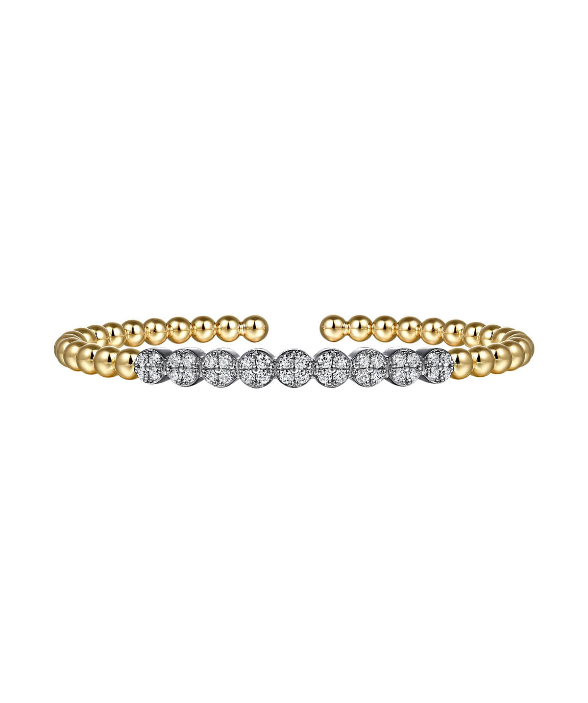 14K White Yellow Gold Bujukan Diamond Cluster Split Bangle Bracelet