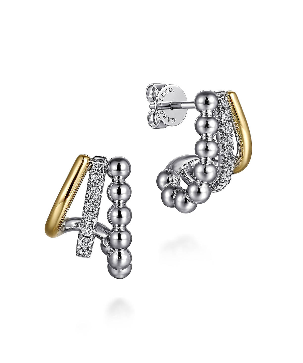 925 Sterling Silver and 14K Yellow Gold Bujukan and White Sapphire Multiple Row J Hoop Earrings