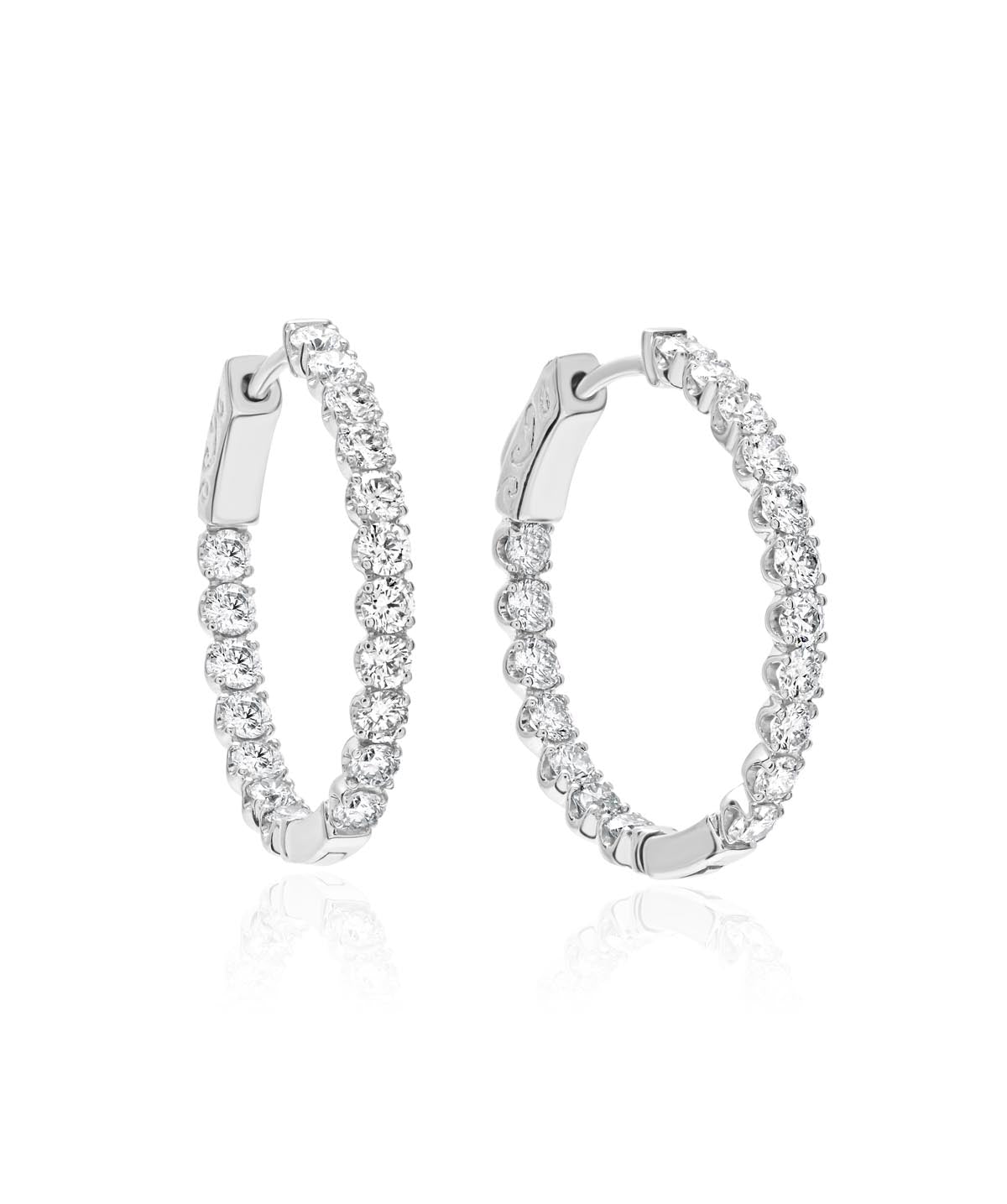 14K White Gold Inside Out Diamond Hoops 3.04cttw