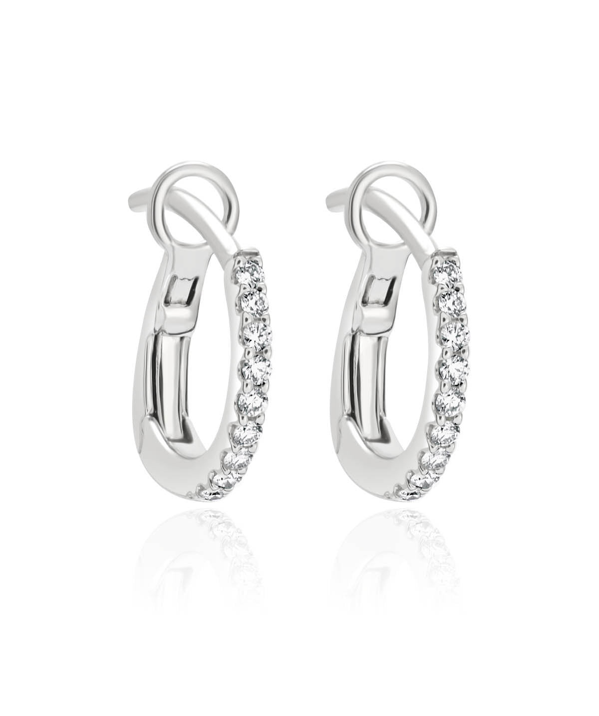 14K White Gold Diamond Huggie Hoop Earring