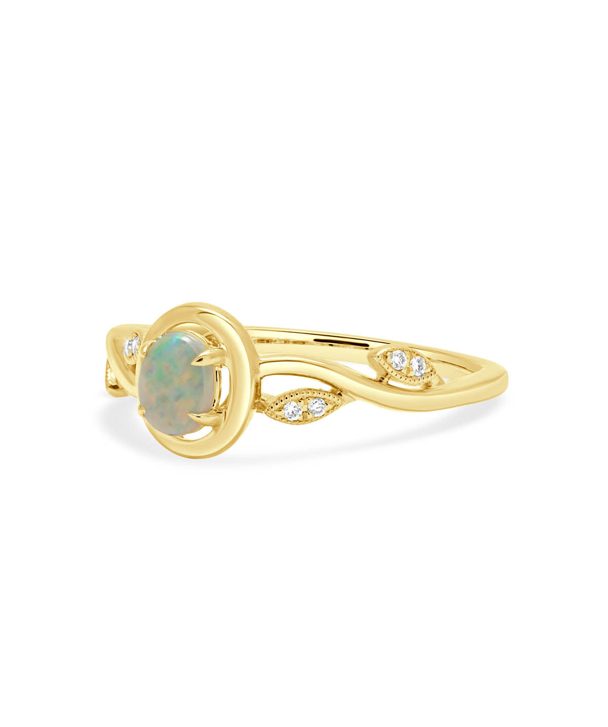 14K Yellow Gold Opal and Diamond Accented Ring