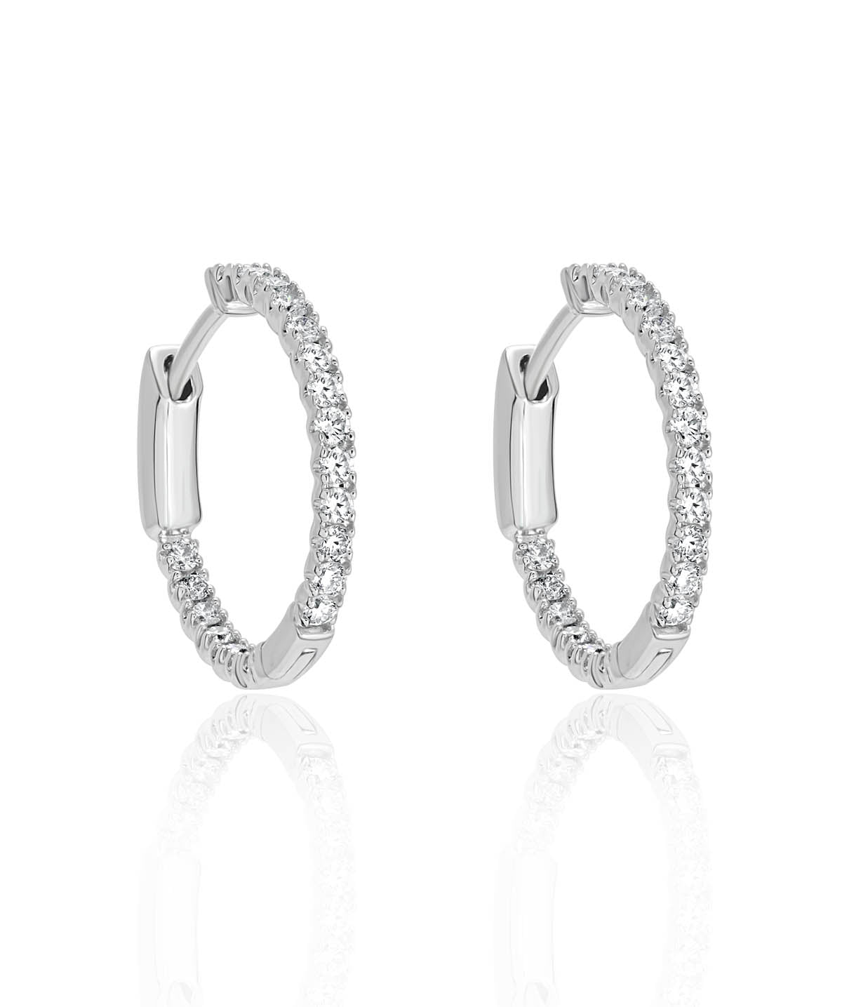 14K White Gold Inside Out Diamond Hoop Earrings 0.75cttw