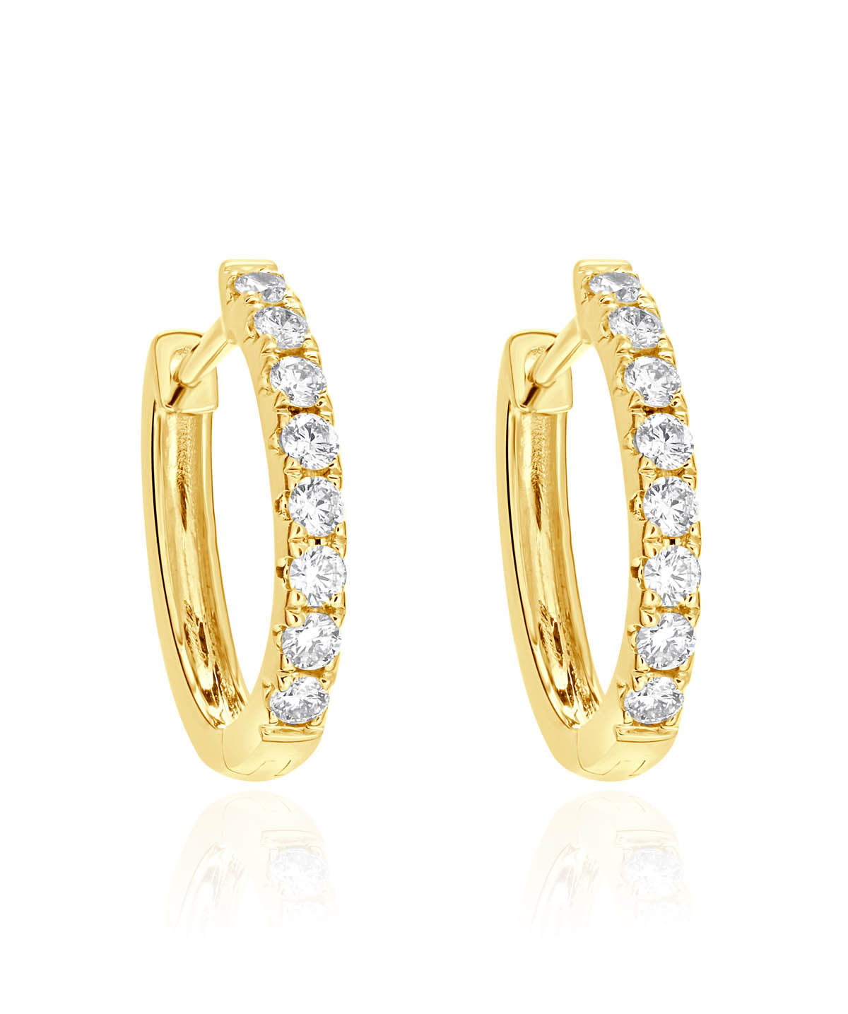 14K Yellow Gold Oval Inside Outside Diamond Hoop Earrings 0.47cttw