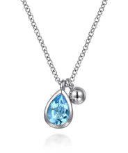 925 Sterling Silver Pear Blue Topaz Bujukan Pendant Necklace