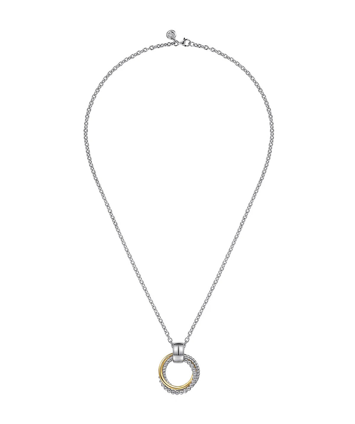 14K Yellow Gold and 925 Sterling Silver Bujukan Interlocking Circle Pendant Necklace