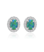 14K White Gold 0.91ct Opal & Diamond Halo Stud Earrings