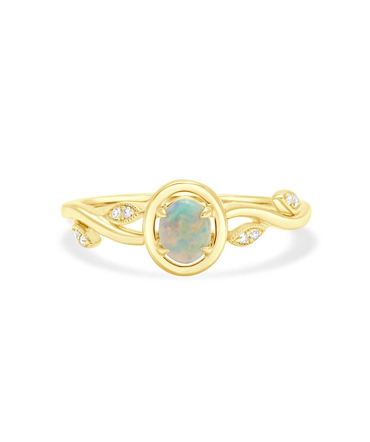 14K Yellow Gold Opal and Diamond Accented Ring